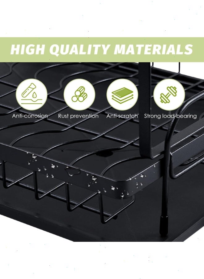 Double Tier Dish Drying Rack, Dish Drainer with Drip Tray & Swivel Drainage Spout, Utensil Holder, Cup Holder, Cutting-Board Holder and Plate Holder Stand for Kitchen Counter - Quick Install - Image 4